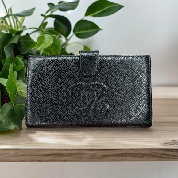 CHANEL Handbags - Authentic CHANEL Black Caviar Leather Timeless CC Long Large Wallet Kisslock